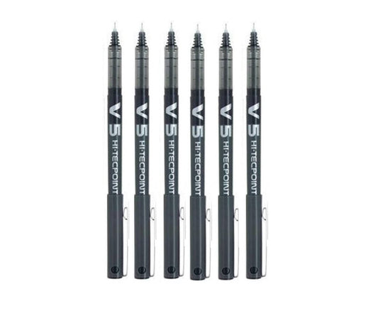 Pilot BX V5 Black Hi-Tecpoint Extra Fine Rollerball Pen 0.5 mm Nib Tip 0.3 mm Line Width (Pack of 6)